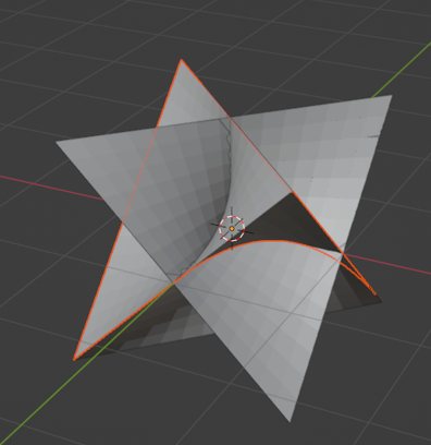 Six saddle wings arranged with six-fold symmetry, with a hyperbola highlighted in orange.
