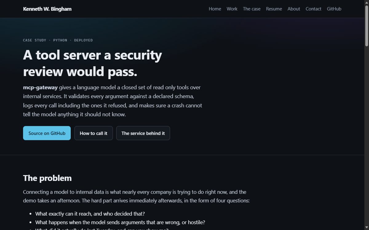 The mcp-gateway case study: a tool server a security review would pass